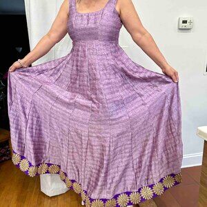 Vintage Silk Brocade Party Dress Lavender handmade unique and ready to tailor